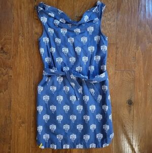 Blue Linen Cotton Cowl Neck Belted Sundress by Lolë, 2